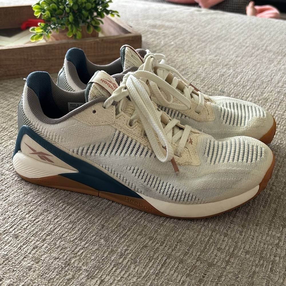 Reebok nano x1, worn twice, women’s, off white, navy, gum colored, size 6.5
